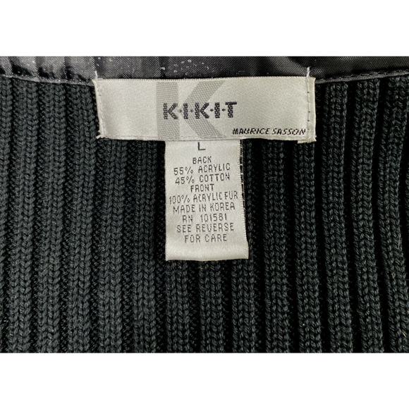 Kikit Faux Fur Front Vest Ribbed Sweater Back Womens Large Y2K Black Full Zip - Picture 4 of 11